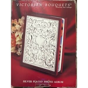 Vintage Godinger "Victorian Bouquets" silver-plated photo album w/red velvet New